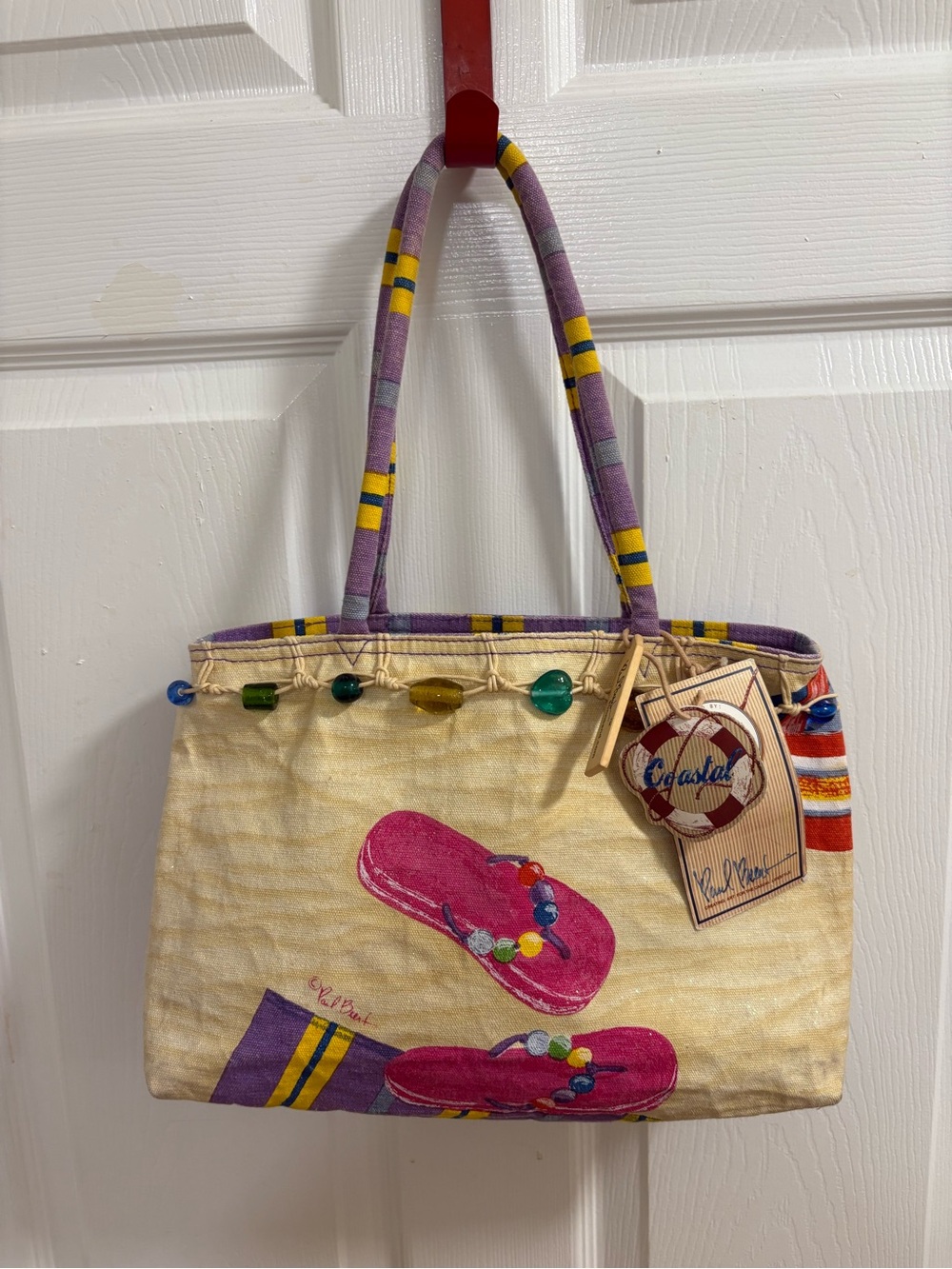 Paul Brent "Sun 'N' Sand" coastal canvas tote bag featuring a flip-flop design